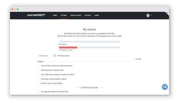 actions page